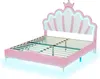 A pink upholstered bed frame with a shell-shaped headboard featuring LED lighting and a crown. Podgląd zdjęcia produktu