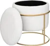 A white velvet ottoman with a gold metal base and a separate lid, shown against a white background. Náhled obrázku produktu