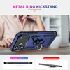 A person's hands are holding a blue phone case with a metal ring kickstand. Produktbild-Vorschau