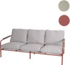 A three-seater outdoor sofa with beige cushions and a terracotta-colored frame, shown against a white background. Two color swatches, one beige and one terracotta, are visible in the upper right corner. Podgląd zdjęcia produktu