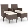 Two brown rattan chairs with cream cushions and two matching ottomans are displayed on a white background. Produktbild-Vorschau