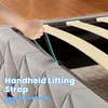 A hand is shown lifting a bed frame using a strap, with text overlay indicating a feature. Náhled obrázku produktu