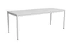 A white rectangular table with metal legs, shown from a slightly elevated side angle against a white background. Produktbild-Vorschau