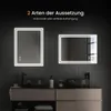 Two illuminated mirrors are displayed above bathroom vanities with sinks. Anteprima dell’immagine prodotto