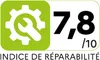 A green square with a white gear and wrench icon, next to the number 7.8 and the text "/10". Below the icon and number, the text "INDICE DE RÉPARABILITÉ" is displayed. Voir les images du produit