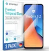 A product package for screen protectors for a Xiaomi Redmi 12 phone, with the phone itself shown with the screen protector applied. Produktbild-Vorschau