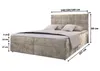 A beige upholstered boxspring bed with a headboard, shown from a side angle with dimensions indicated by measurement lines and text. Produktbild-Vorschau