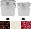 Two stainless steel canisters of different sizes are shown, with images of coffee beans, rice, and red beans below. Náhled obrázku produktu