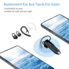 A product image showing replacement earbud tips and ear hooks, along with a Bluetooth headset, presented on a white background with stylized phone screens. Produktbild-Vorschau