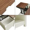 A collage of four close-up images showing different aspects of a lift-top coffee table. Náhled obrázku produktu