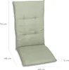 A light green high-back chair cushion is shown against a white background with dimensions indicated by text and lines. Produktbild-Vorschau