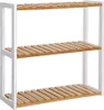 A three-tier shelving unit made of wood and white metal. Náhled obrázku produktu
