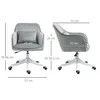 Two views of a gray office chair with dimensions indicated by lines and text. Produktbild-Vorschau