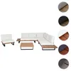 A sectional outdoor furniture set with a coffee table and a separate chair, displayed on a white background with color swatches on the right. Produktbild-Vorschau