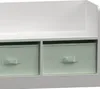 A close-up view of a white storage bench with two mint green fabric storage boxes. The bench has a simple, modern design. Podgląd zdjęcia produktu