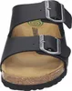 A close-up view of a black sandal with two buckles. Produktbild-Vorschau
