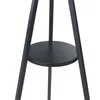 A close-up view of the base of a black coat rack with a circular shelf. Produktbild-Vorschau
