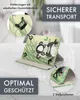 A tablet case with a panda and bamboo design, shown in a stand-up position with close-up insets highlighting features. Produktbild-Vorschau
