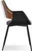 A side view of a modern dining chair with a wooden back and black upholstered seat and arms, set against a white background. Náhled obrázku produktu