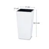 A white square planter with dimensions indicated. Náhľad obrázku produktu