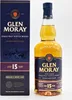 A bottle of Glen Moray 15 Years Speyside Single Malt Scotch Whisky and its box are displayed against a white background. Produktbild-Vorschau