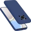 A blue silicone phone case is shown on top of a smartphone. Náhled obrázku produktu