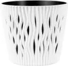 A white plastic plant pot with a decorative, wavy pattern and a black interior. Anteprima dell’immagine prodotto