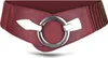 A close-up studio shot of a burgundy elastic belt with a silver ring buckle. Produktbild-Vorschau
