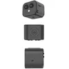 Three views of a small black square camera. Podgląd zdjęcia produktu