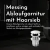 A bathroom sink drain assembly with descriptive text. Produktbild-Vorschau