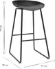 A black bar stool with black metal legs is shown against a white background. Dimensions are indicated by lines and text. Produktbild-Vorschau