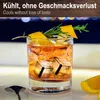 A cocktail with ice cubes and garnishes, with text overlay. Produktbild-Vorschau