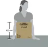 A silhouette of a person holding a box of Purina Gourmet Gold cat food. Produktbild-Vorschau