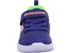 A close-up front view of a child's blue sneaker with green and orange accents. Produktbild-Vorschau