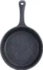 A top-down view of a black frying pan with a speckled pattern and a hanging hole in the handle, set against a white background. Anteprima dell’immagine prodotto