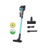 A teal and black cordless vacuum cleaner with various attachments, displayed on a white background with certification badges. Náhled obrázku produktu