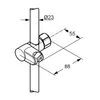 A technical drawing with dimensions showing a shower holder attachment for a shower rod. Produktbild-Vorschau