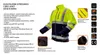 A product image of a high-visibility fleece jacket with callouts and feature descriptions. Produktbild-Vorschau