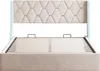 A bed frame with a tufted headboard and a slatted base. Produktbild-Vorschau