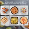 A collage of six images showcasing various food items prepared in an air fryer, including chicken wings, bread, skewers, fries, and quiche. Náhľad obrázku produktu