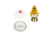A white thermostat head and a brass valve insert are shown against a white background. Produktbild-Vorschau
