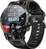 A close-up, studio shot of a black smartwatch with a detailed watch face displaying various metrics. Podgląd zdjęcia produktu