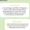 Two customer reviews with star ratings are displayed on a light green background. Produktbild-Vorschau