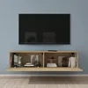 A wall-mounted TV cabinet with a television mounted above it. Produktbild-Vorschau
