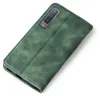A green flip case for a Samsung Galaxy A7 2018 phone, shown from a diagonal top-down view on a white background. Produktbild-Vorschau