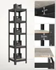 A multi-panel image showcasing a shelving unit with weights on its shelves and close-ups highlighting the construction and dimensions. Produktbild-Vorschau