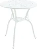 A white cast aluminum bistro table with a decorative top and three legs, shown against a white background. Náhled obrázku produktu