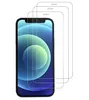 Three screen protectors are stacked on top of each other, with the front one placed on an iPhone. Produktbild-Vorschau