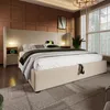 A bedroom scene featuring a bed with integrated nightstands and charging capabilities. Náhled obrázku produktu