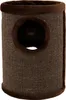 A brown cylindrical cat scratching post with a circular opening and plush trim. Podgląd zdjęcia produktu